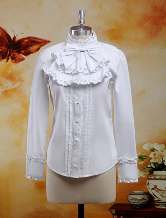 ホワイト ゴスロリ　ロリータブラウス　シャツ　ロリィタ　シフォン　長袖　クラシック　ゴシック　クラシカル　甘ロリ　クラロリ　お茶会　デート　入学式　卒業式　イベント