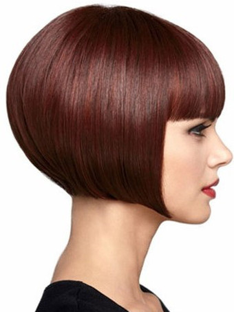Burgundy Blunt Fringe Heat-resistant Fiber Short Wig For Women 