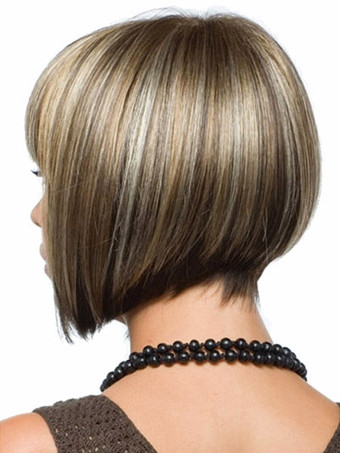 自然　亜麻色　センター分け　耐熱性繊維　女性用　ショートウィッグ　