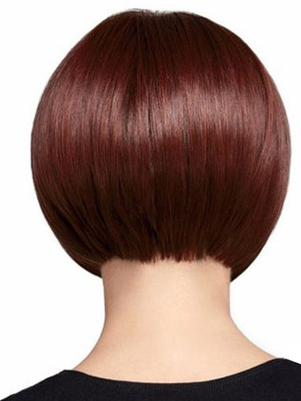 Burgundy Blunt Fringe Heat-resistant Fiber Short Wig For Women 