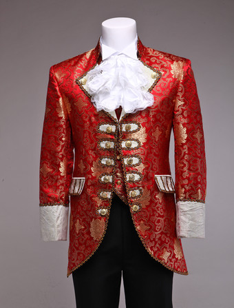 Retro-Prinzenkostüm für Herren roter Jacquard europäischer Vintage-Stil königliches Kostüm Outfit Karneval