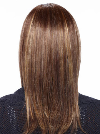 亜麻色　横分け　伝統的　耐熱性繊維　女性用　ミディアムウィッグ　