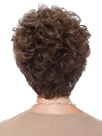 栗茶色の耐熱性繊維の巻き毛の魅力的な女性の短いかつら