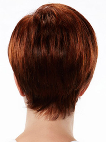 魅力的　マホガニー　横分け　耐熱性繊維　女性用　ショートウィッグ　