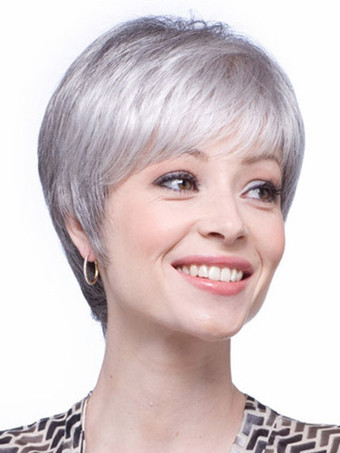 Perruque femme courte droite grise dégradée en fibre de coupe boyish 