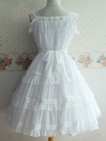 ホワイト 甘いボタン ポリエステル ロリータ ドレス