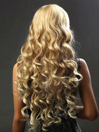 Traditional Gold Synthetic Corkscrew Curls Long Wig For Woman 