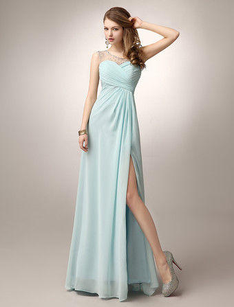 パーティードレス　ミントグリーン　シースライン　ワンショルダー　フロアレングス　ノースリーブ　