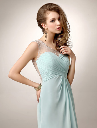 パーティードレス　ミントグリーン　シースライン　ワンショルダー　フロアレングス　ノースリーブ　