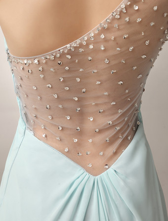 パーティードレス　ミントグリーン　シースライン　ワンショルダー　フロアレングス　ノースリーブ　