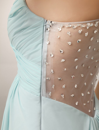 パーティードレス　ミントグリーン　シースライン　ワンショルダー　フロアレングス　ノースリーブ　