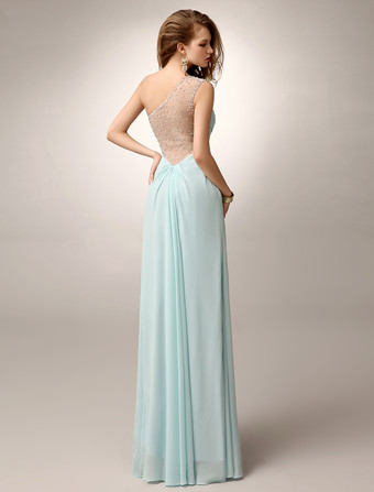 パーティードレス　ミントグリーン　シースライン　ワンショルダー　フロアレングス　ノースリーブ　