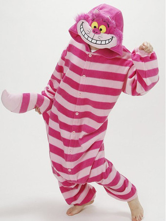 Kigurumi Pijamas 2024 Cheshire Cat Onesie Para Adulto 2024 Alice No País Das Maravilhas Gato Flanela De Lã Traje Halloween