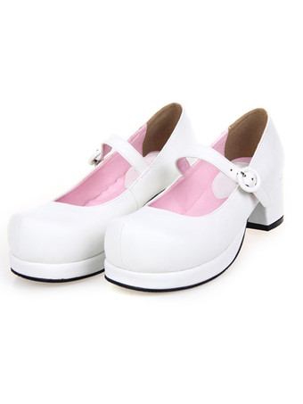 Sapatos de Lustrosa Lolita Praça saltos robustos correia redonda do dedo do pé