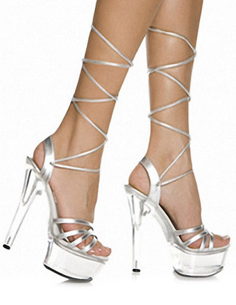 レディース靴，サンダル　アンクルストラップ　15cm　プラットフォーム　スティレットヒール　PU　