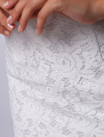 ミディアムドレス　ホワイト　シースライン　ショート／ミニ　ジュエルネック　ノースリーブ　 ウェディング ゲスト ドレス Milanoo