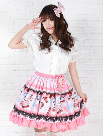 Lolitashow Sweet Lolita Skirt Strawberry Ice Cream SK Lolita Skirt