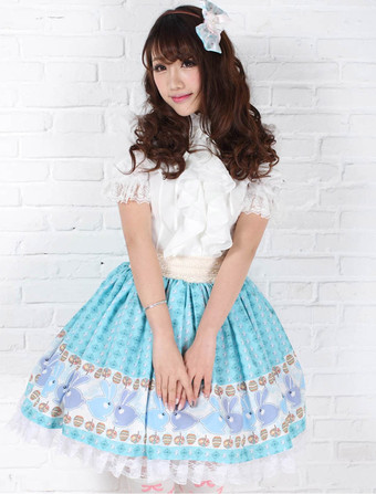 Lolitashow Blue Polyester Lace Angle Lolita Skirt 