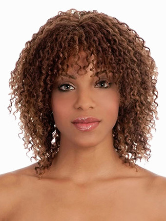 African American Wigs Women's Medium Deep Brown Curls In Heat-resistant Fiber