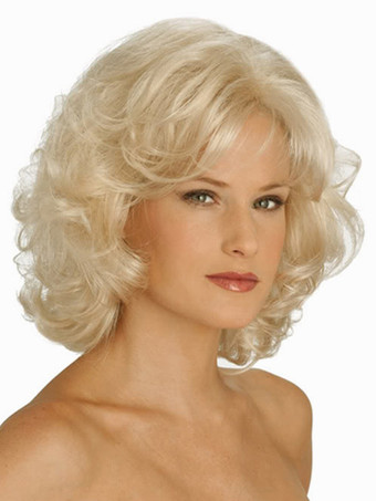 Средний парик блондинки кудрявые-термостойкое волокно для женщины