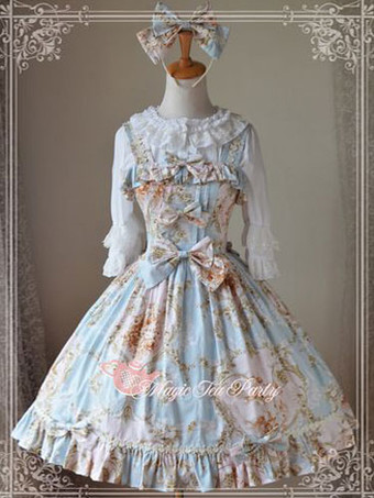 Lolitashow Sweet Lolita Dress Veronica Classic Printed JSK Magic Tea Party Lolita Jumper Skirt