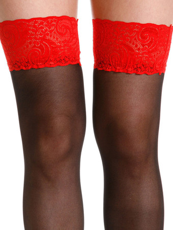 ストッキング，配色　レース付き　サイハイソックス　コスチューム　コスプレ　ポールダンス　セクシー