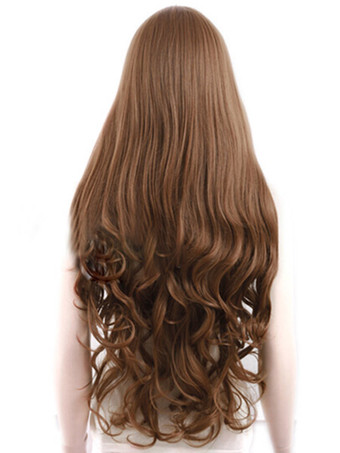 ロングウィッグ，ブラウン　ふんわりなウェーブ　フルウィッグ　女性用　耐熱ファイバー　コスチューム　コスプレ　ハロウィン　