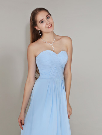 ブライズメイドドレス エンパイアライン フォーマルドレス シフォン 結婚式のお呼ばれドレス バックレス ノースリーブ お呼ばれ 二次会 結婚式 Aライン ハートカットネック パステルブルー ロング丈 演奏会 ウェディング ウェディングパーティードレス