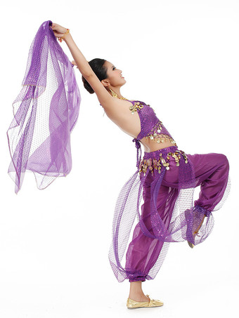 ベリーダンス衣装　コスチューム　シフォン アラビアン 衣装　女性用　レッド　ボリウッド　ダンスドレス　スカーフ付き　