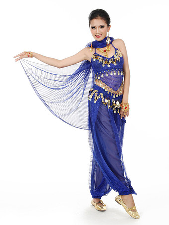 ロイヤルブルーベリーダンス衣装　コスチューム　シフォン アラビアン 衣装　女性用　レッド　ボリウッド　ダンスドレス　スカーフ付き　