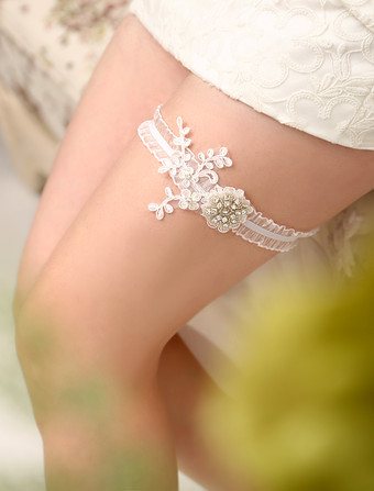 Jarretière de mariage en organza ivoire