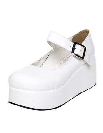 ホワイト 【安心保証】ロリィタシューズ　無地　カジュアル　スウィート　モンクストラップ