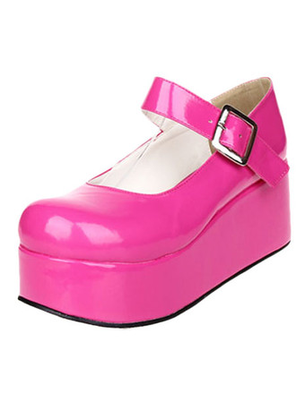 ローズレッド【安心保証】ロリィタシューズ　無地　カジュアル　スウィート　モンクストラップ