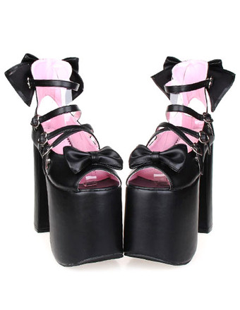 Lolitashow Chaussures lolita noires à talon haut et plate-forme