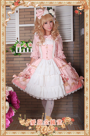 Sweet Lolita OP Dress Infanta Print Lace Lolita Jumper Skirt