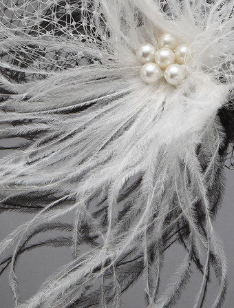 Voile à joues en voile de tulle avec plume et perles 