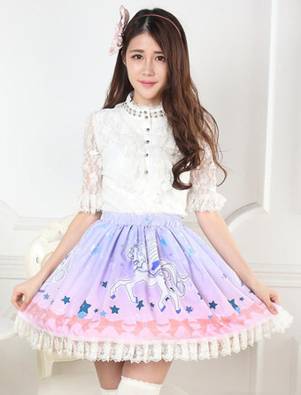 Lolitashow Sweet Lolita Skirt Unicorn Printed SK Lolita Skirt