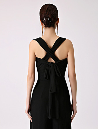 ブライズメイドドレス Aライン フォーマルドレス ノースリーブ オールインワン ブラック シフォン 結婚式 お呼ばれ 二次会 特別なネックライン マキシ丈 演奏会 バックレス ウェディングパーティードレス ウェディング