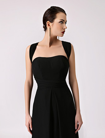 ブライズメイドドレス Aライン フォーマルドレス ノースリーブ オールインワン ブラック シフォン 結婚式 お呼ばれ 二次会 特別なネックライン マキシ丈 演奏会 バックレス ウェディングパーティードレス ウェディング