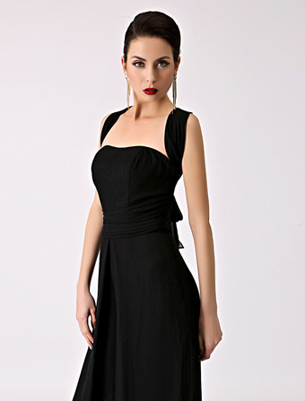 ブライズメイドドレス Aライン フォーマルドレス ノースリーブ オールインワン ブラック シフォン 結婚式 お呼ばれ 二次会 特別なネックライン マキシ丈 演奏会 バックレス ウェディングパーティードレス ウェディング