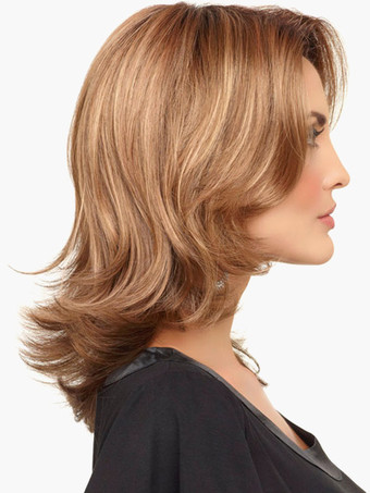 ライトブラウン　ミディアム　カール　50cm　ウィッグ