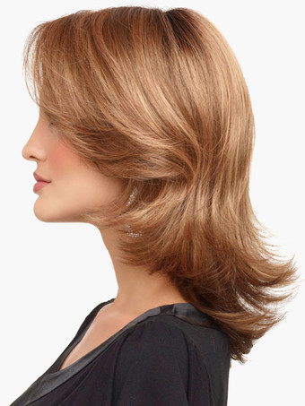 ライトブラウン　ミディアム　カール　50cm　ウィッグ