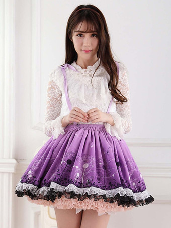 Jupe Lolita violete douse excellente en polyester impression avec dentelle Déguisements Halloween