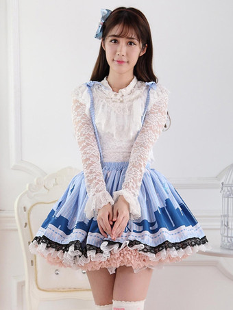 Lolitashow Blue Polyester Lace Fantastic Lolita Skirts 