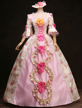 Carnevale Rococò palla abito volant rosa floreale archi Vintage Princess Costume Royal Retro Costume femminile Halloween