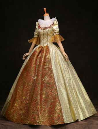 Prom Dress Victorian Dress Rococo Gold Ball Gown Half Sleeves Royal Retro Dress Halloween