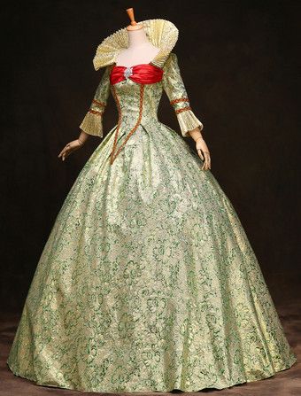 中世 ドレス 女性用 プリンセス 貴族ドレス オリーブカラー 七分袖 ロココ調 祝日 レトロ ヨーロッパ 宮廷風 中世 ドレス・貴族ドレス