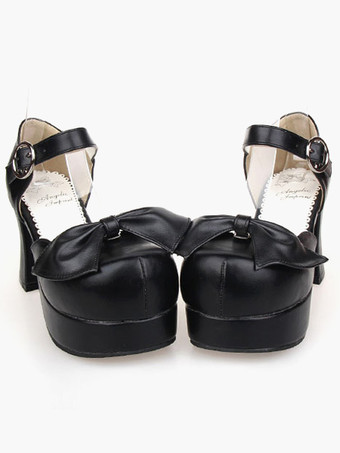 Lolitashow Belle PU cuir noir Lolita sandales 