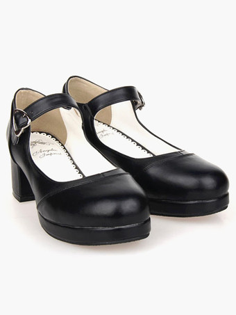 ロリィタシューズ　スクエアヒール　チャンキーヒール　メリージェーン　ブラック　ハートバックル