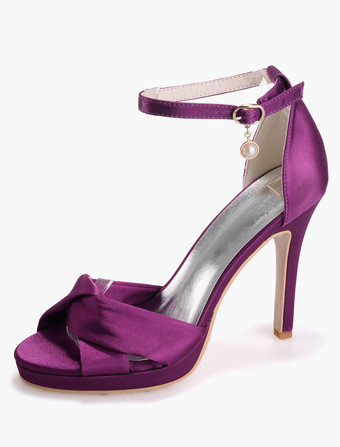 パープル サンダル　ローヒール　レディース靴　結婚式　パーティー　美脚　新作　スティレットヒール　11cm　